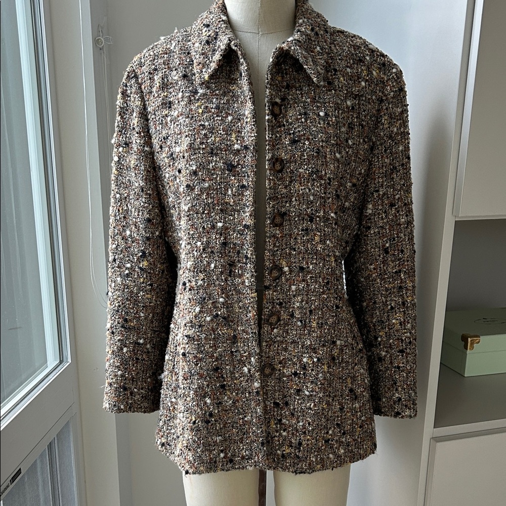 Vintage Elegant Brown Tweed Pea Coat